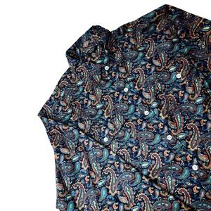 Coofandy Mens Paisley Button Down Shirt Long Sleeve Blue Orange Multicolor Large
